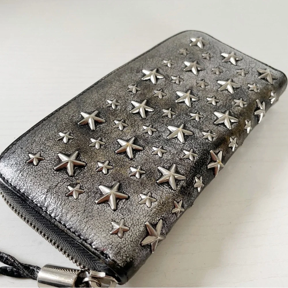 Jimmy Choo metallic leather stars long zip wallet